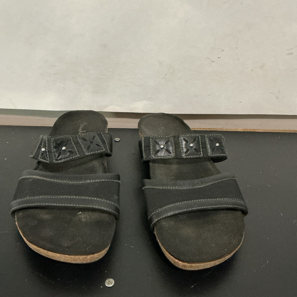 Aetrex Sandalistas Size 8 Lilly Black Leather Comfort Slide Sandal Cork Women’s
